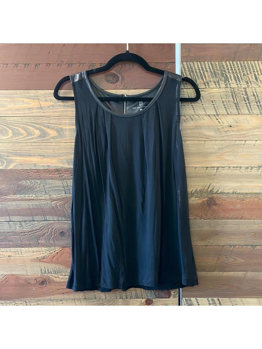New York & Co Black Tank Top with Leather Accents - Sz Small